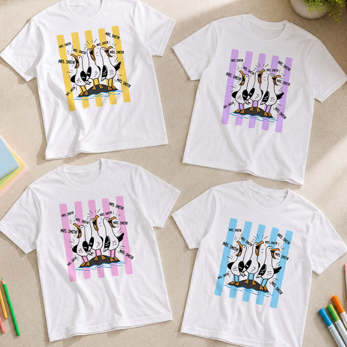 Trending Stripe Woman Style Seagulls Yelling Teacher - Personalized Shirt - Back To School Gift, Funny Shirt For Teacher
