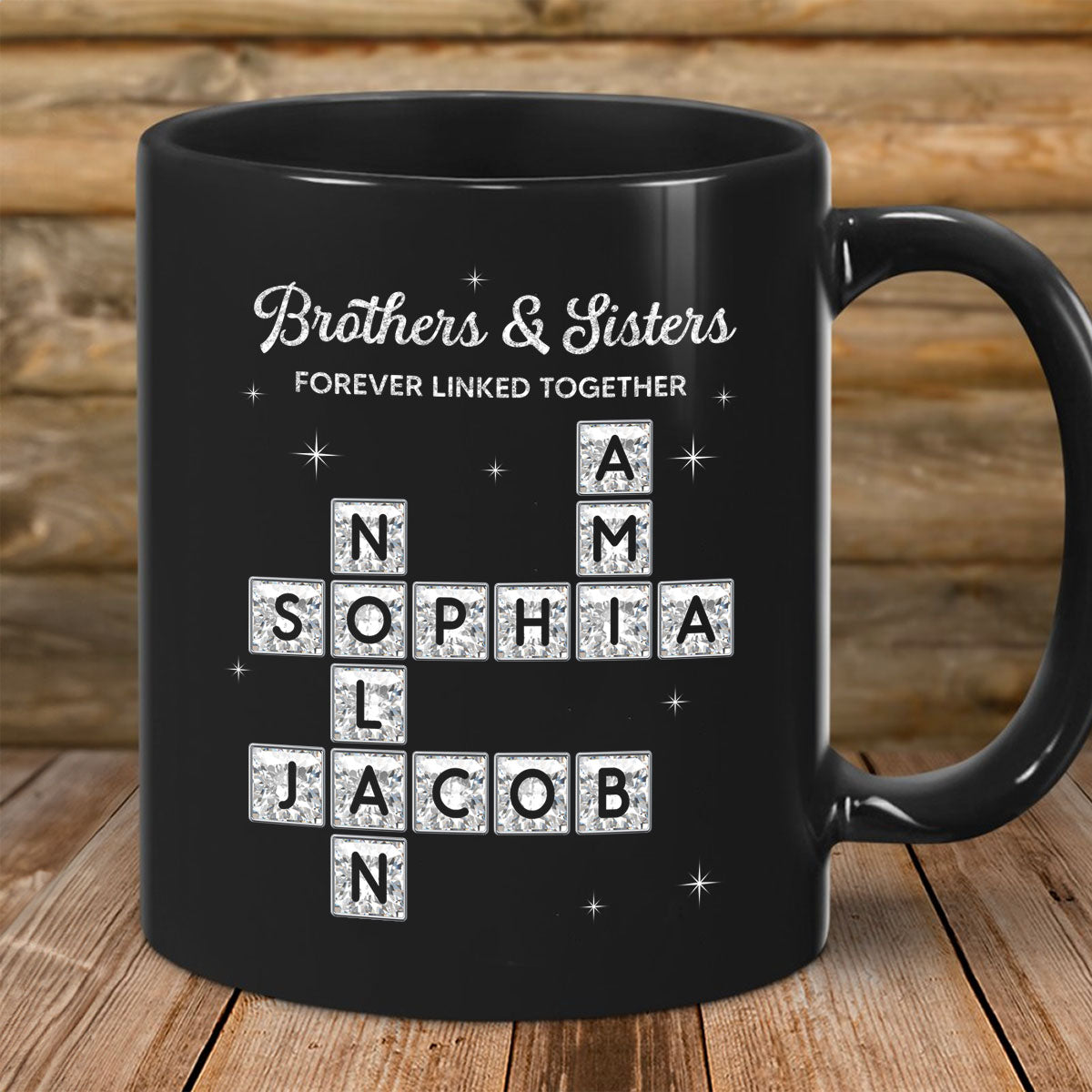 3D Shining Effect Brothers Sisters Crossword Puzzle Art - Personalized Mug - Christmas Gift For Siblings, Brothers, Sisters
