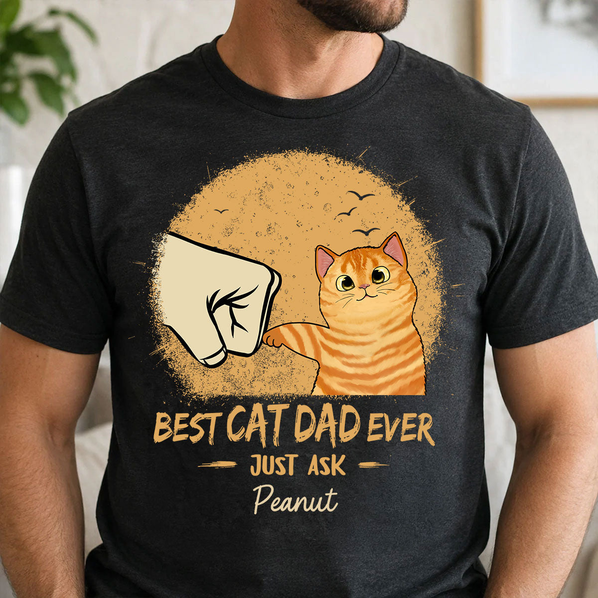Best Cat Dad Ever Yellow Retro - Personalized Shirt - Father's Day Gift for Cat Dads, Husband