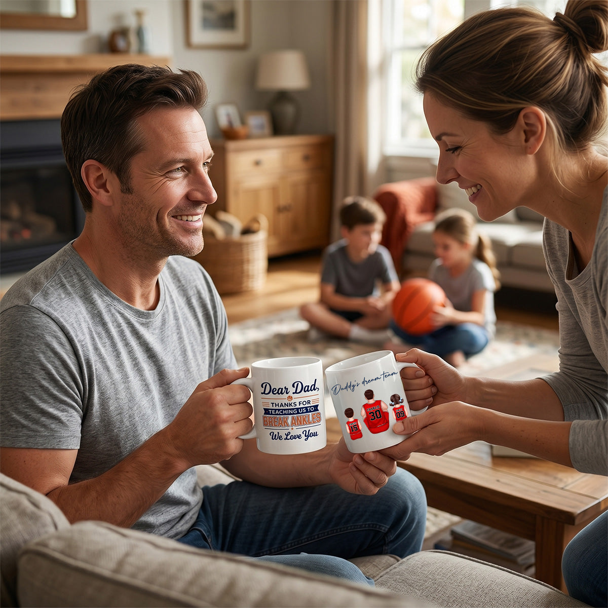 Thank You For Teaching Us To Break Ankles Basketball Dad & Kids - Personalized Mug - Father's Day Gift For Dad, Husband