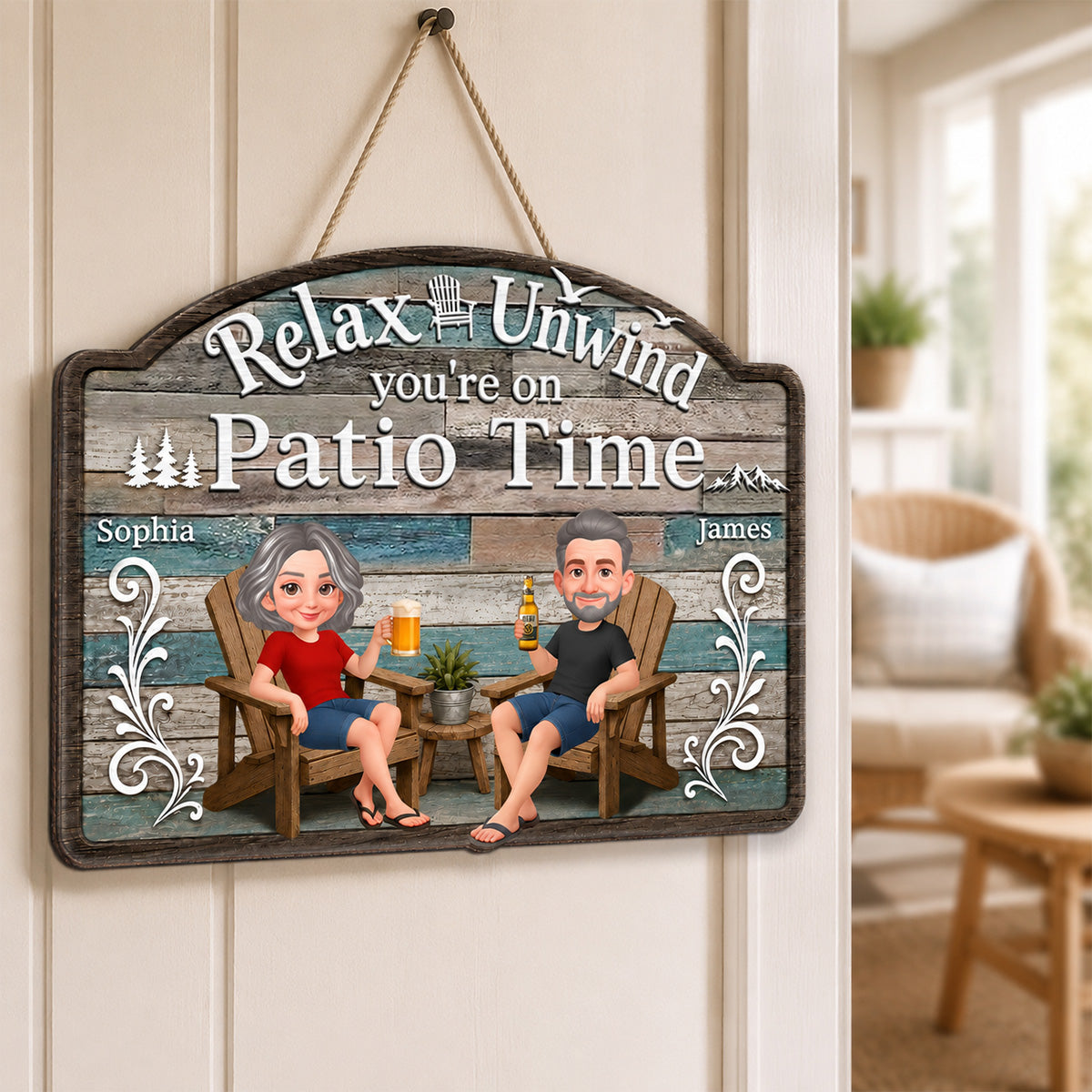 Relax Unwind You're On Patio Time - Personalized Wood Sign - Decor Patio Sign