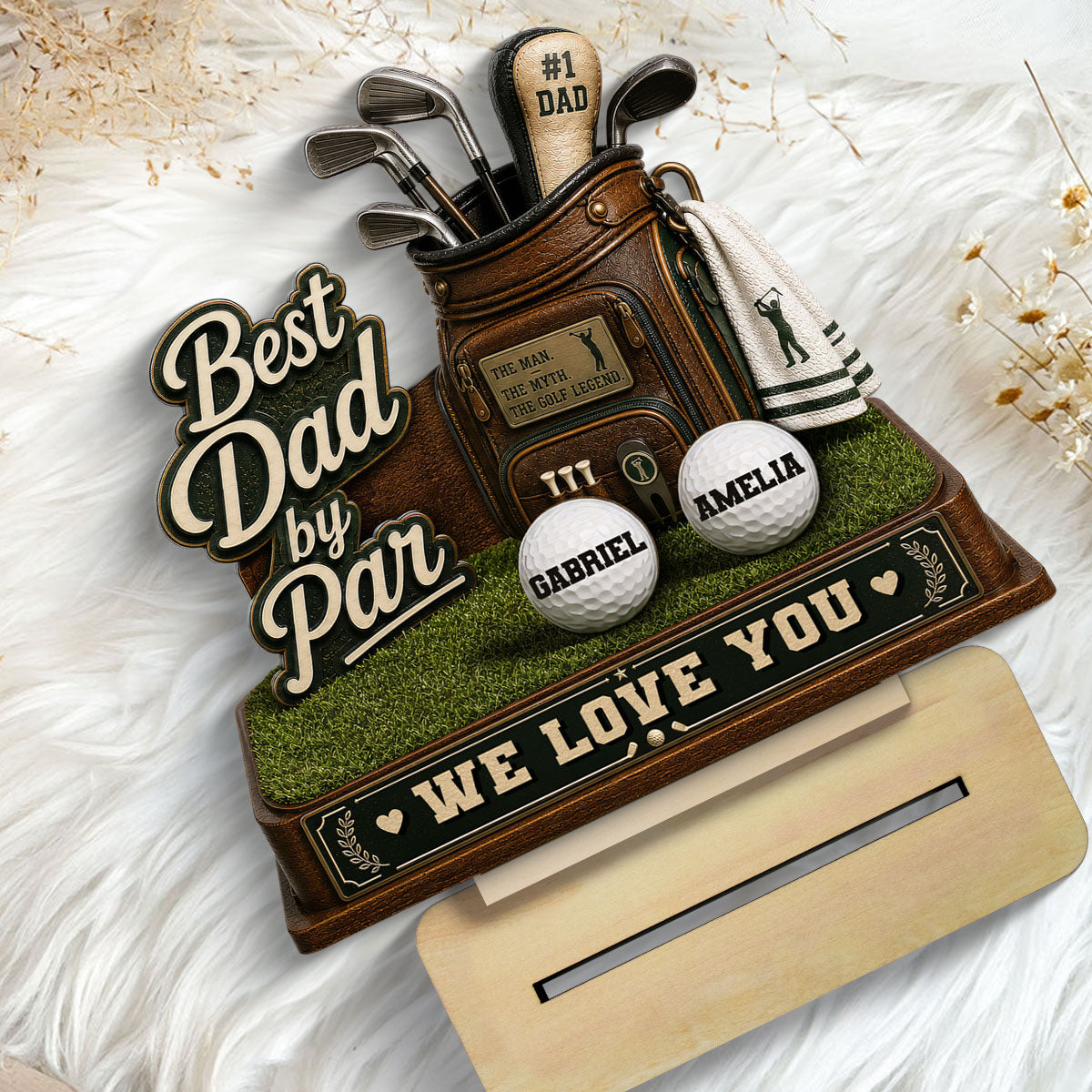 Best Dad By Par Custom Kid Name - Personalized 2-Layered Wooden Plaque -  Gift For Golf Dad
