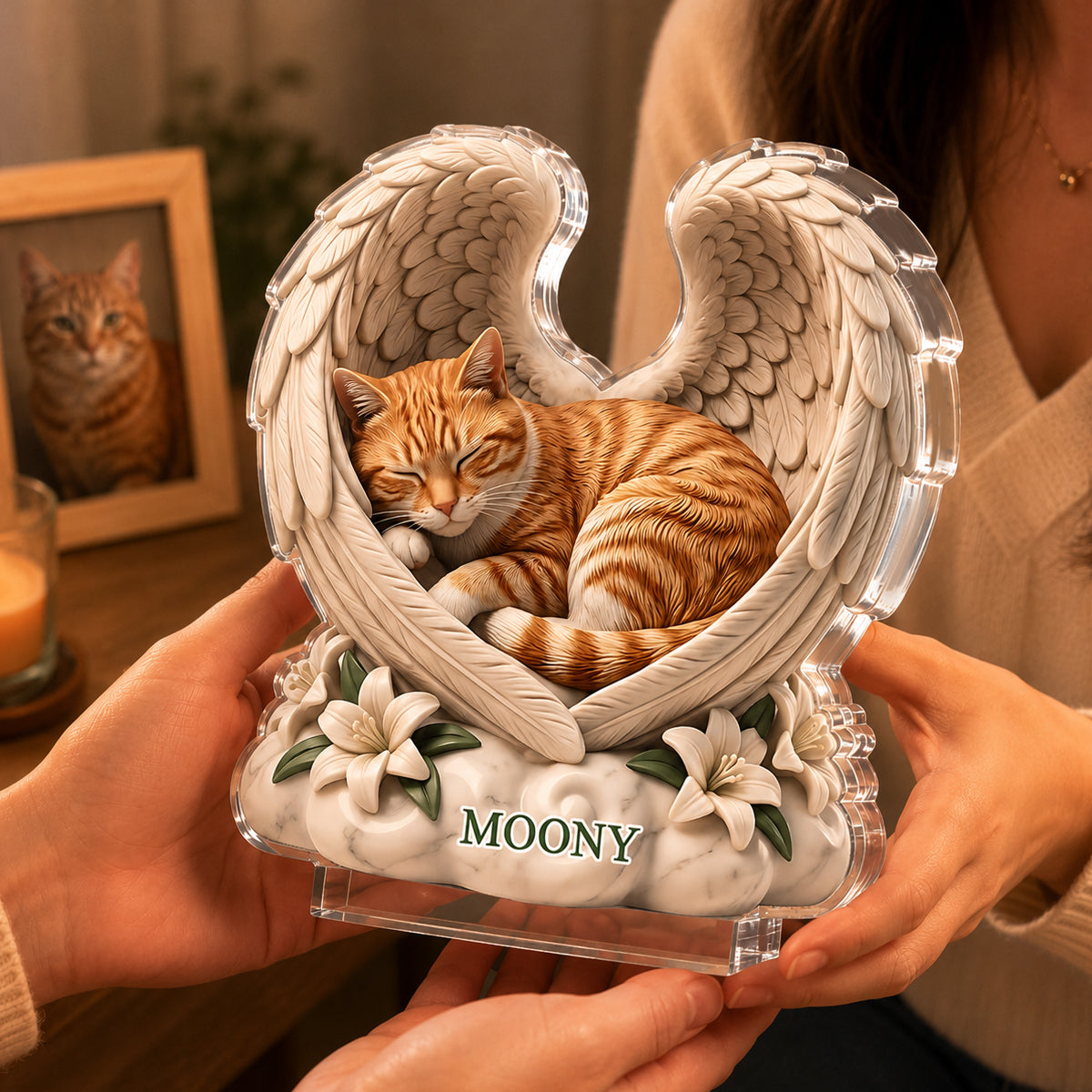 Custom Dog Cat Angel Wings - Personalized Acrylic Block Plaque - Heartfelt Pet Memorial Gift