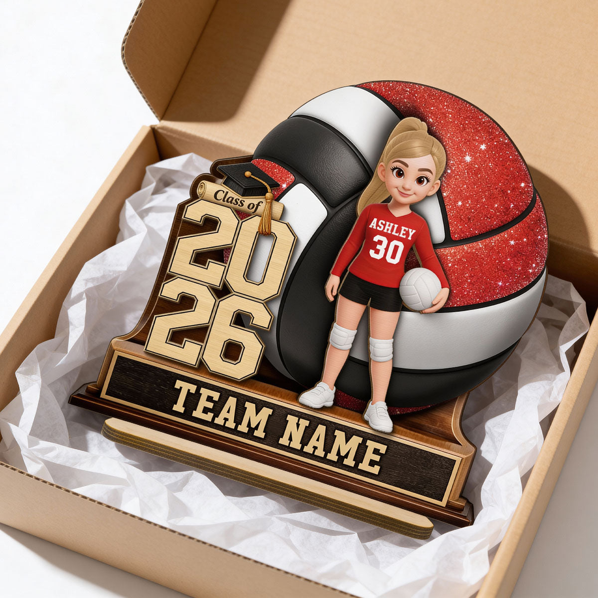 Volleyball Senior Keepsake 2D Flat - Personalized 2-Layered Wooden Plaque - Graduation Gift For Daughter, Graduates, Class of 2026