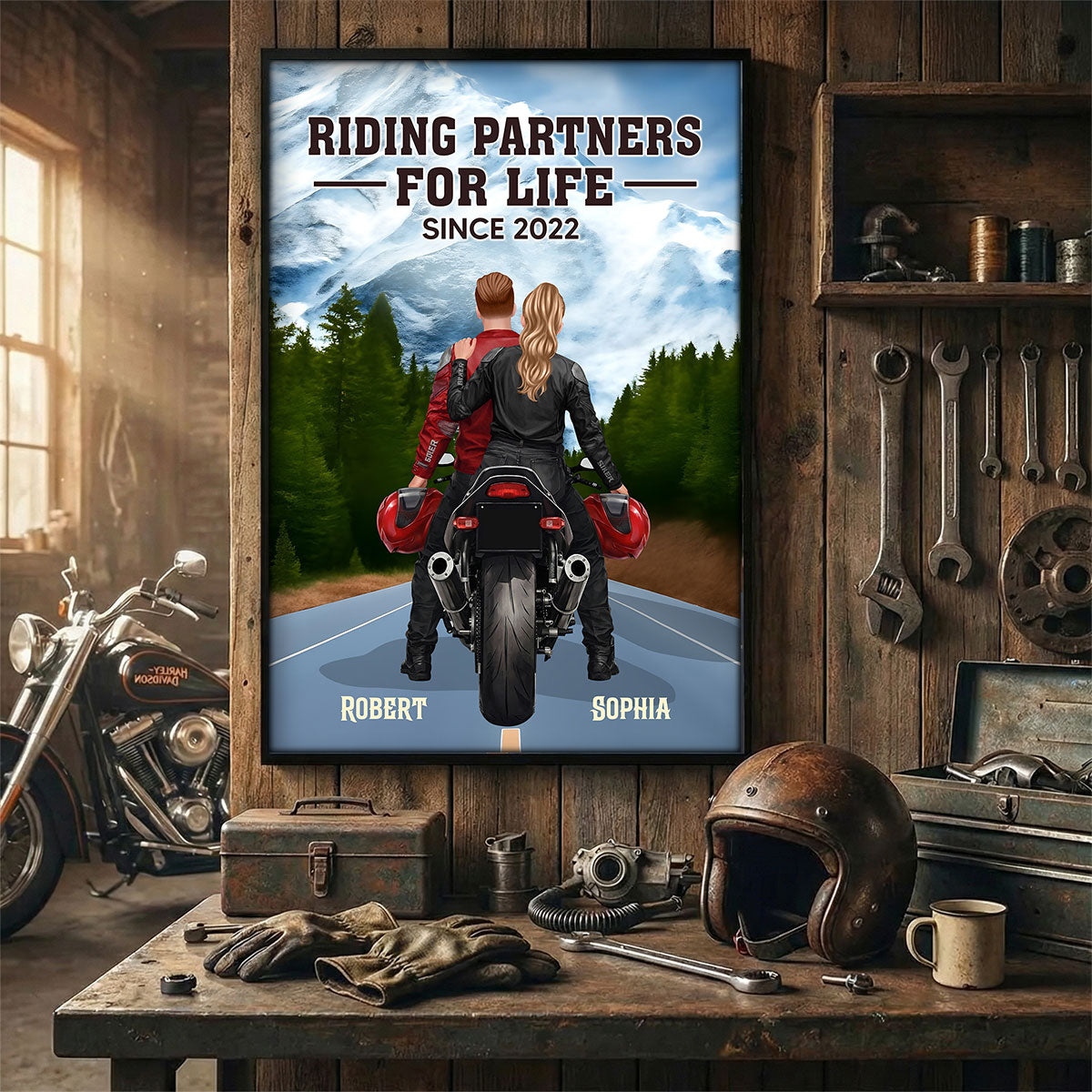 Bikers Couple Riding Partners for Life - Personalized Poster - Sentimental Nostalgia Gift for Him, Gift for Her