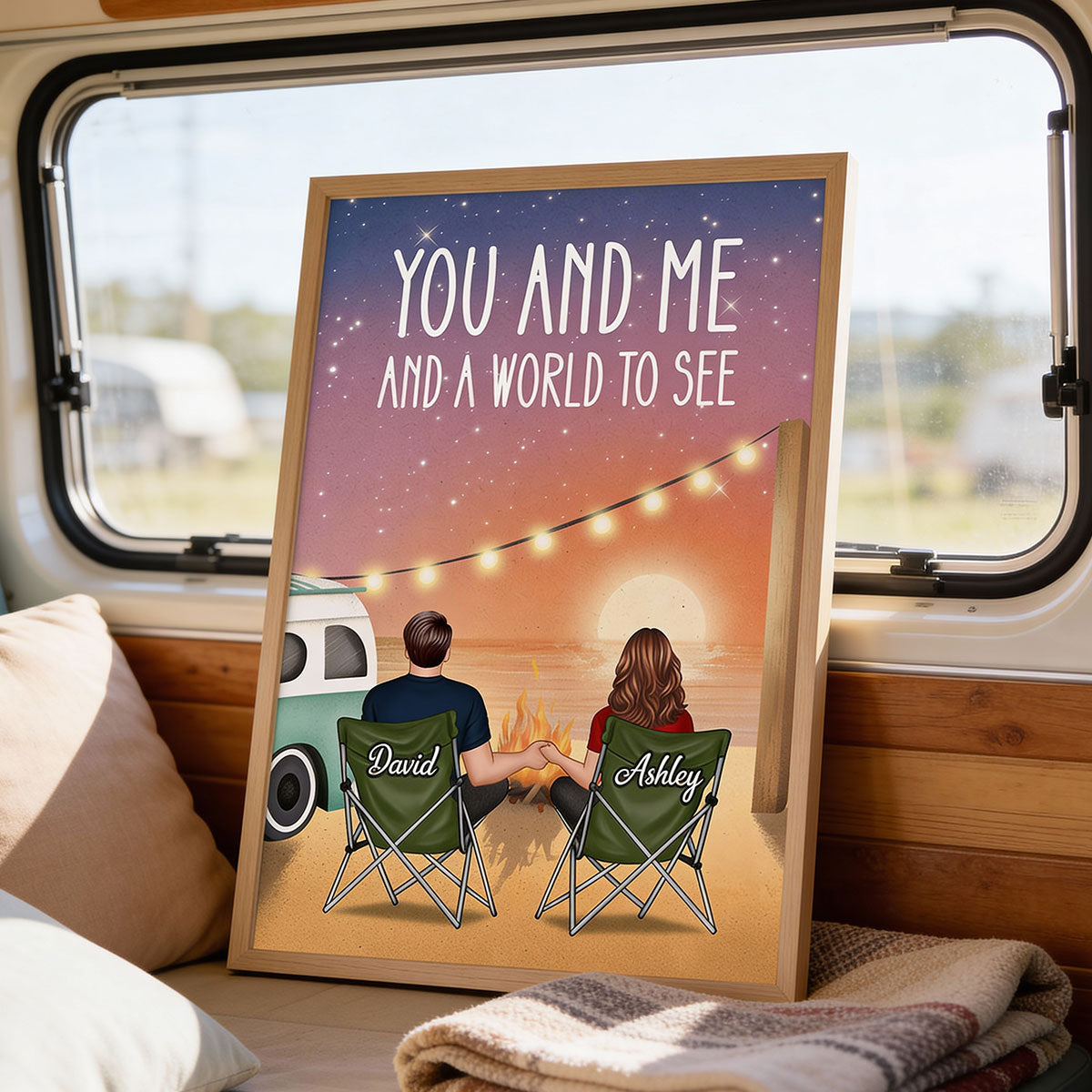 A World To See Couple Sitting At Beach - Personalized Poster - Heartfelt Valentine, Anniversary Gift For Him, For Her