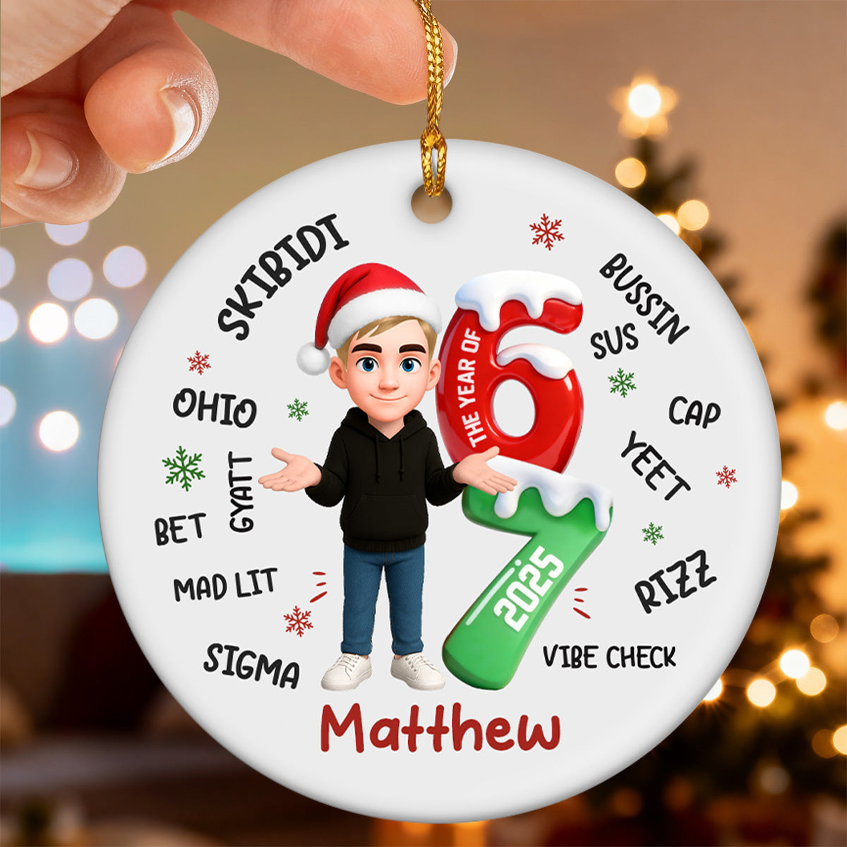 Teen Boy Girl 2025 Trending Slang Christmas 67 Six Seven Posing - Personalized Ceramic Ornament - Funny Christmas Gift For Teen, Grandkid, Gen Alpha