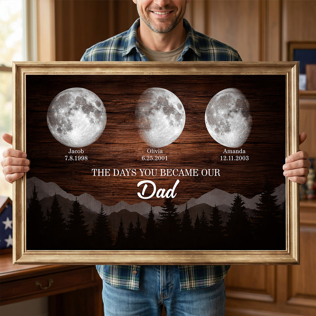 Vintage Retro Moon Phase Wall Art, The day You Became Our Dad - Personalized Poster - Father's Day Gift for Dad