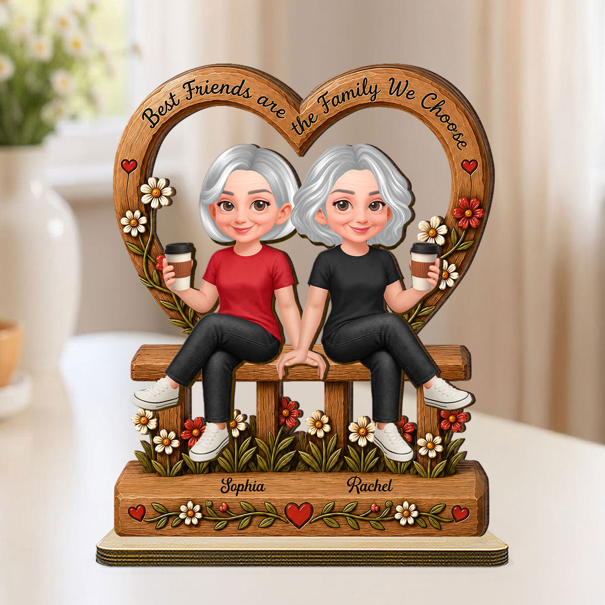 Floral Besties Best Friends Are The Family We Choose - Personalized 2-Layered Wooden Plaque - Birthday Gift, Gift For Best Friends