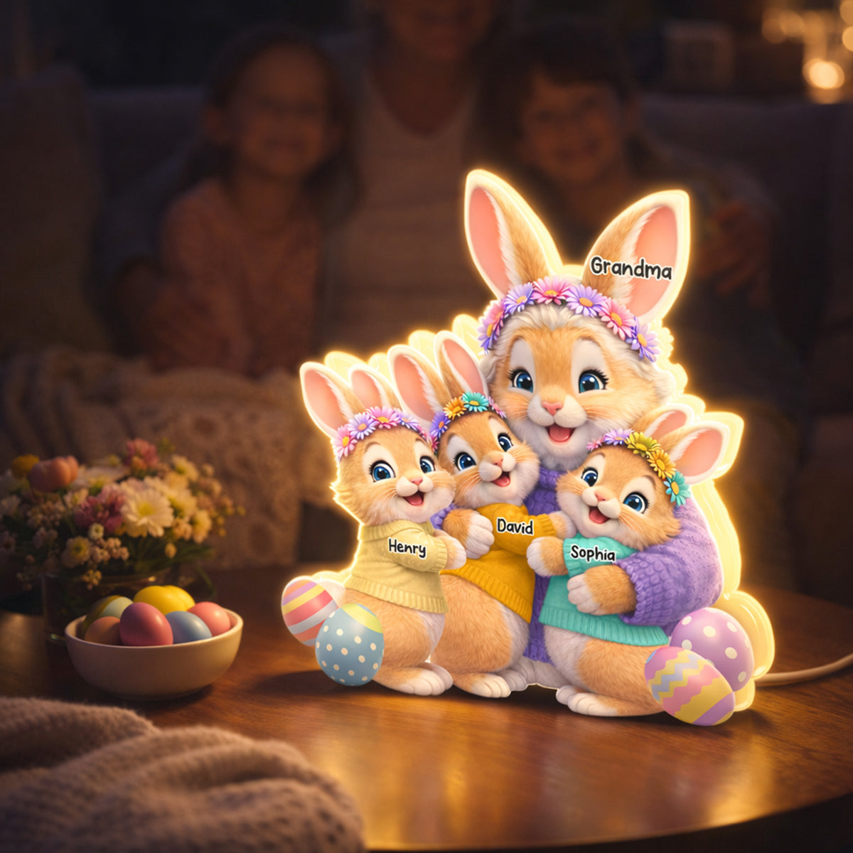 Bunny Easter Grandma with Grandkids' Names - Personalized Light Box - Easter Decor for Grandma