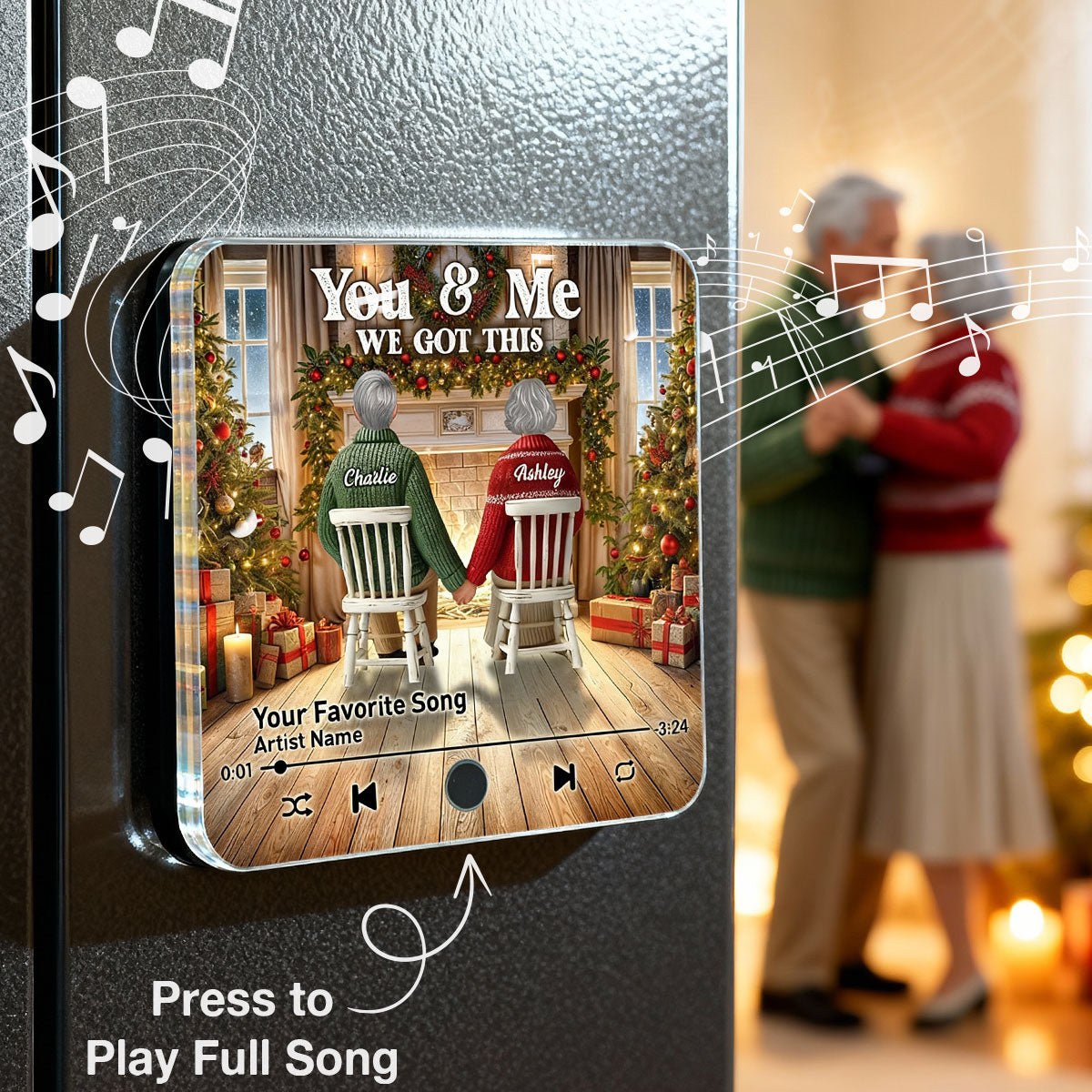 Couple Growing Old Together Christmas - Personalized Music Fridge Magnet - Christmas Gift For Couple