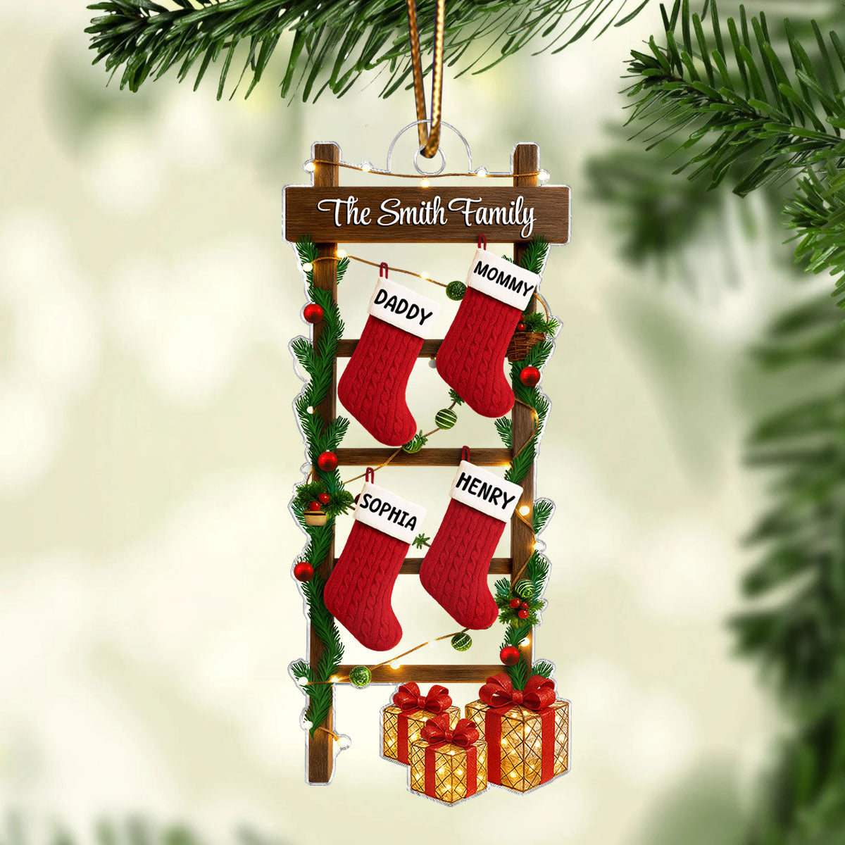 Family Names  Ladder Stocking 3D Effect - Persnalized Acrylic Ornament - Christmas Gift