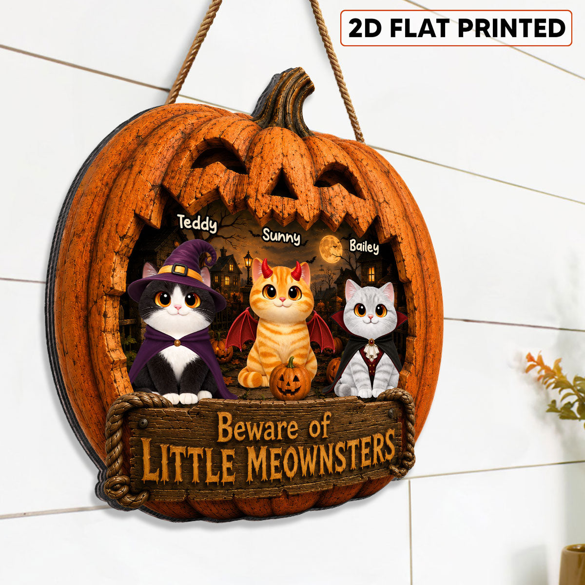 Spooky Halloween Pumpkin Cats - Personalized Wood Sign - Halloween Decor For Cat Lovers