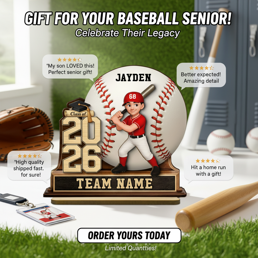 Baseball Softball Senior Keepsake 2D Flat - Personalized 2-Layered Wooden Plaque - Graduation Gift For Son, Daughter