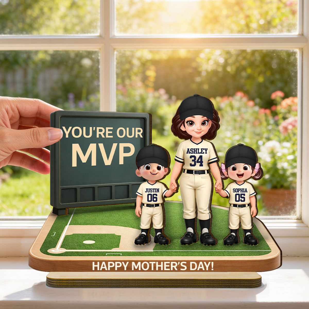 Our MVP Baseball Mom - Personalized 2-Layered Wooden Plaque - Sentimental Keepsake, Mother's Day Gift for Mom, Wife