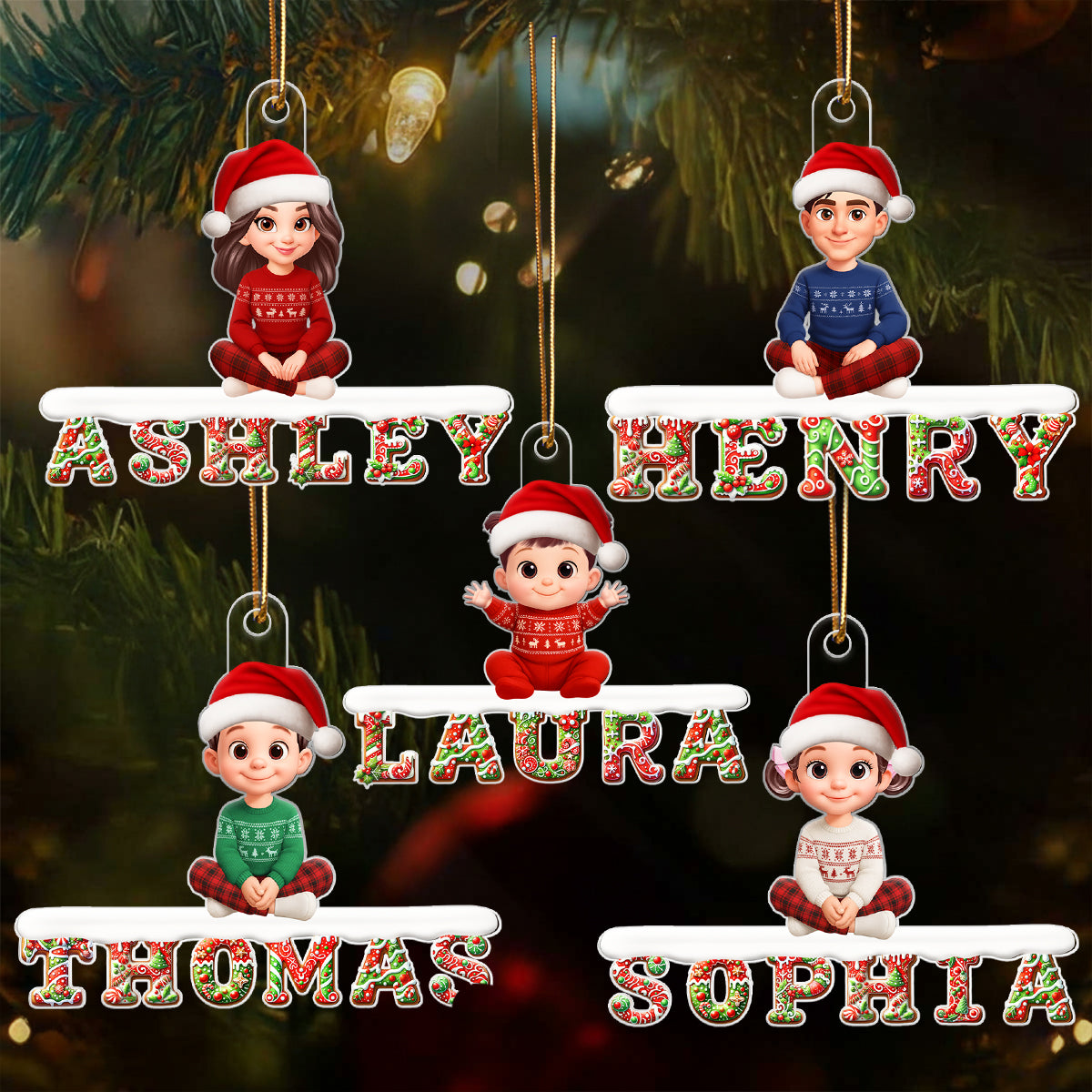 3D Effect Christmas Gingerbread Pattern Family Member Name - Personalized Acrylic Ornament - Unique Christmas Gift For Family, Loved Ones