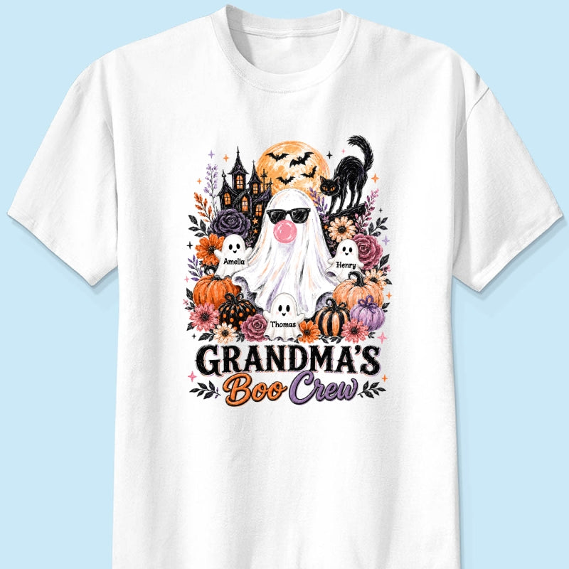 Grandma's Boo Crew Haunted House - Personalized Shirt - Trendy Halloween Tee for Grandma