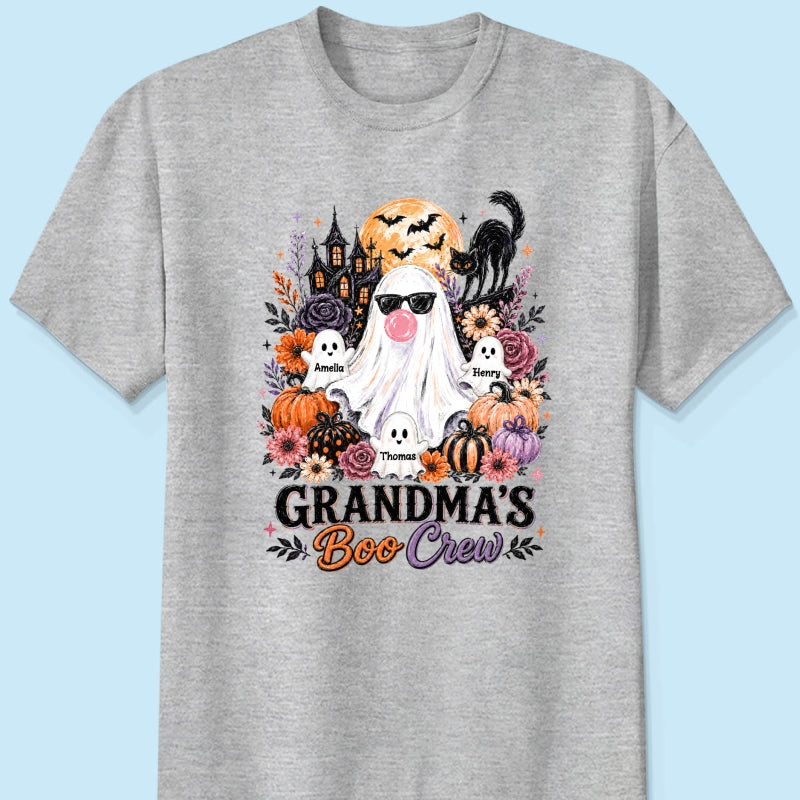 Grandma's Boo Crew Haunted House - Personalized Shirt - Trendy Halloween Tee for Grandma