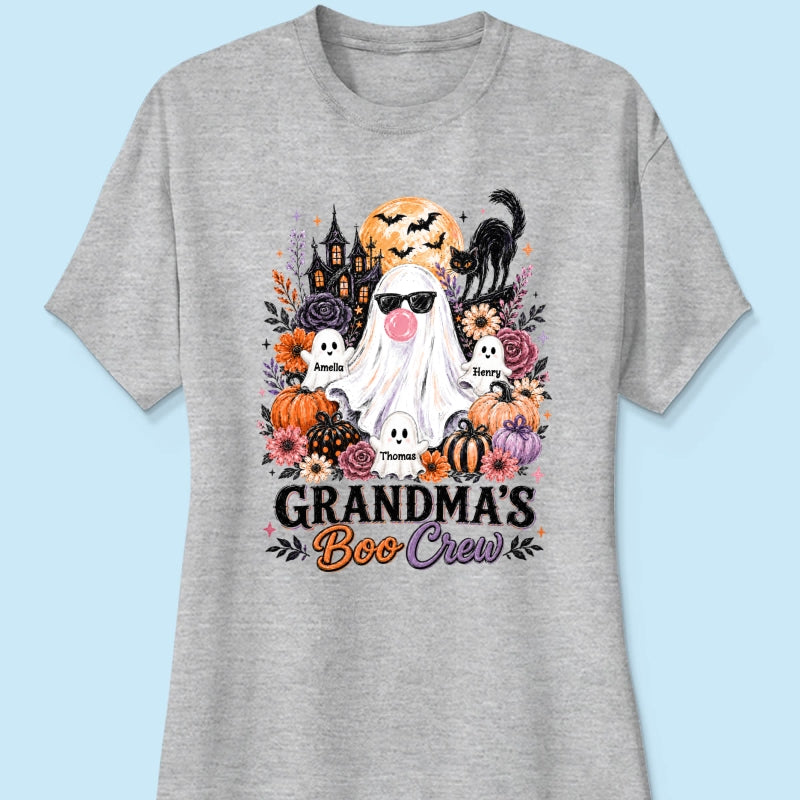 Grandma's Boo Crew Haunted House - Personalized Shirt - Trendy Halloween Tee for Grandma