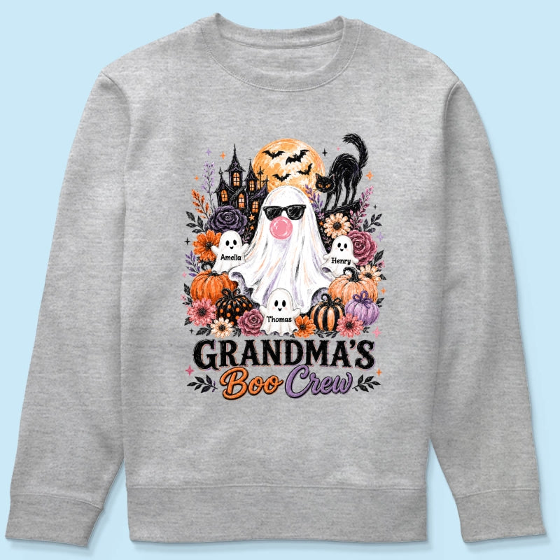 Grandma's Boo Crew Haunted House - Personalized Shirt - Trendy Halloween Tee for Grandma
