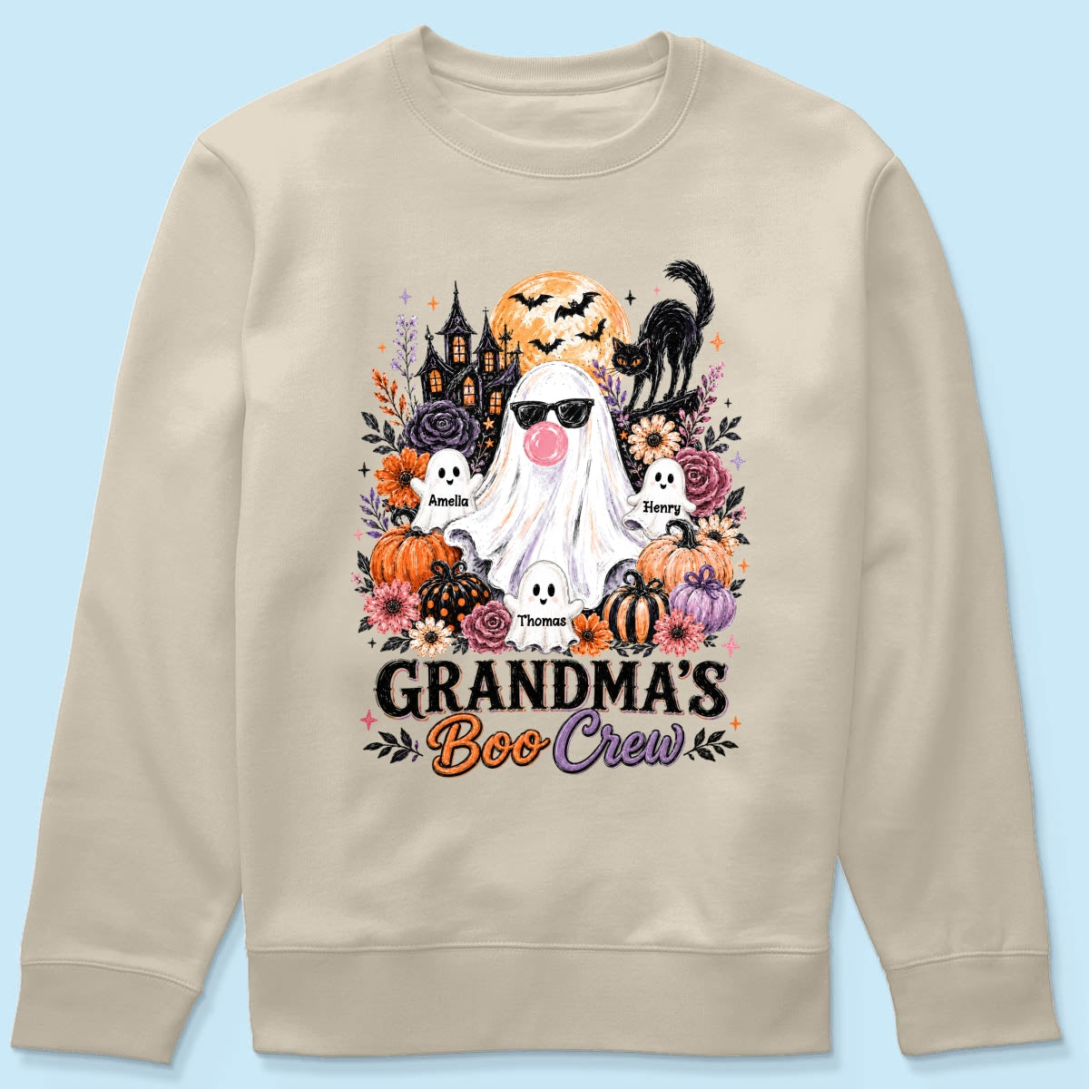 Grandma's Boo Crew Haunted House - Personalized Shirt - Trendy Halloween Tee for Grandma