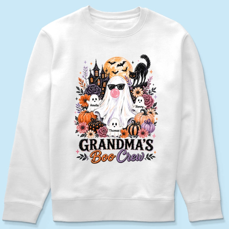 Grandma's Boo Crew Haunted House - Personalized Shirt - Trendy Halloween Tee for Grandma