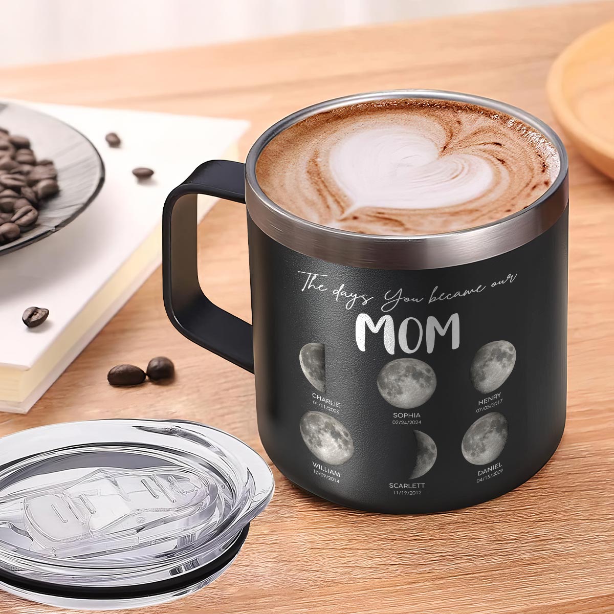 The Days You Became Our Mom Grandma Custom Birth Moon Phase - Personalized Tumbler With Handle - Mother's Day Gift For Mom, Grandma