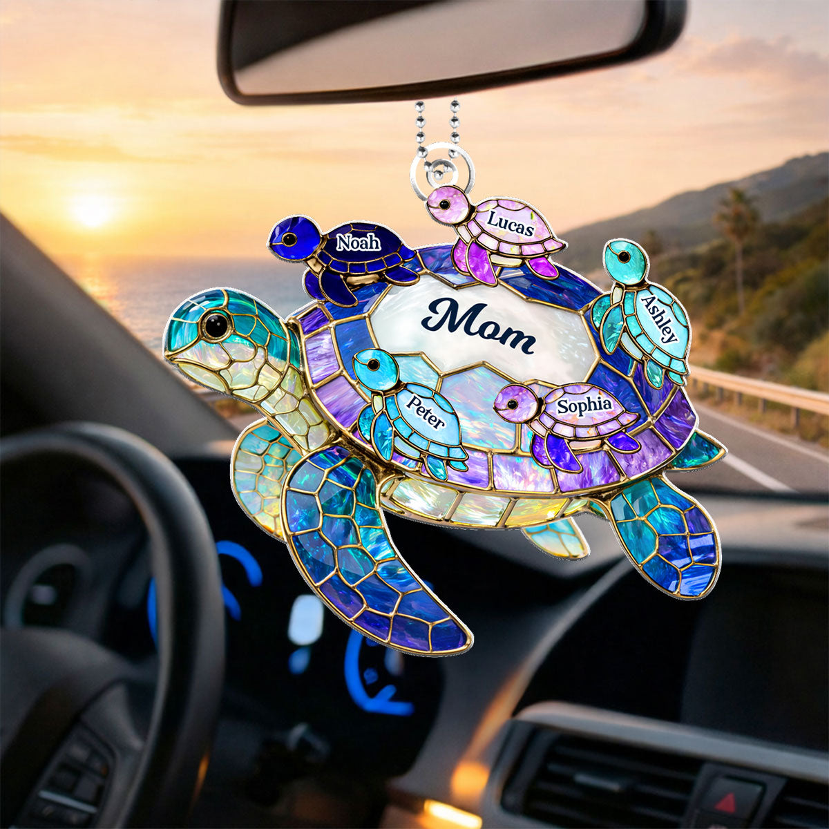 Mom Grandma Sea Turtle - Personalized Acrylic Car Hanger - Mother's Day Gift for Her