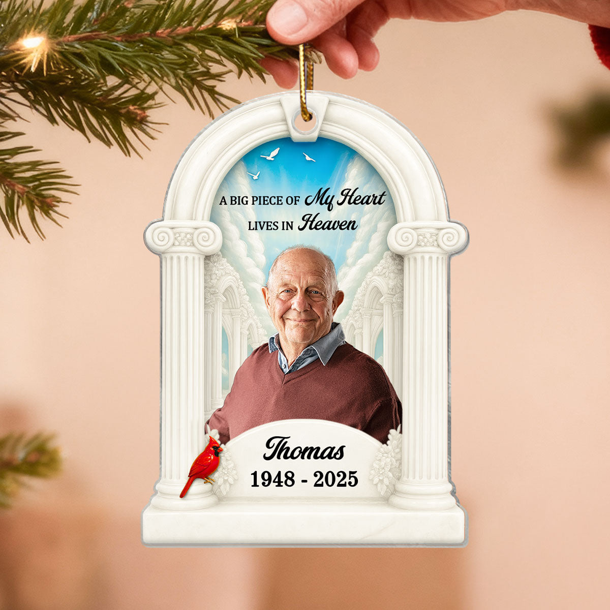 Big Piece Of My Heart Lives In Heaven Custom Photo - Personalized Acrylic Ornament - Memorial Keepsake For Family