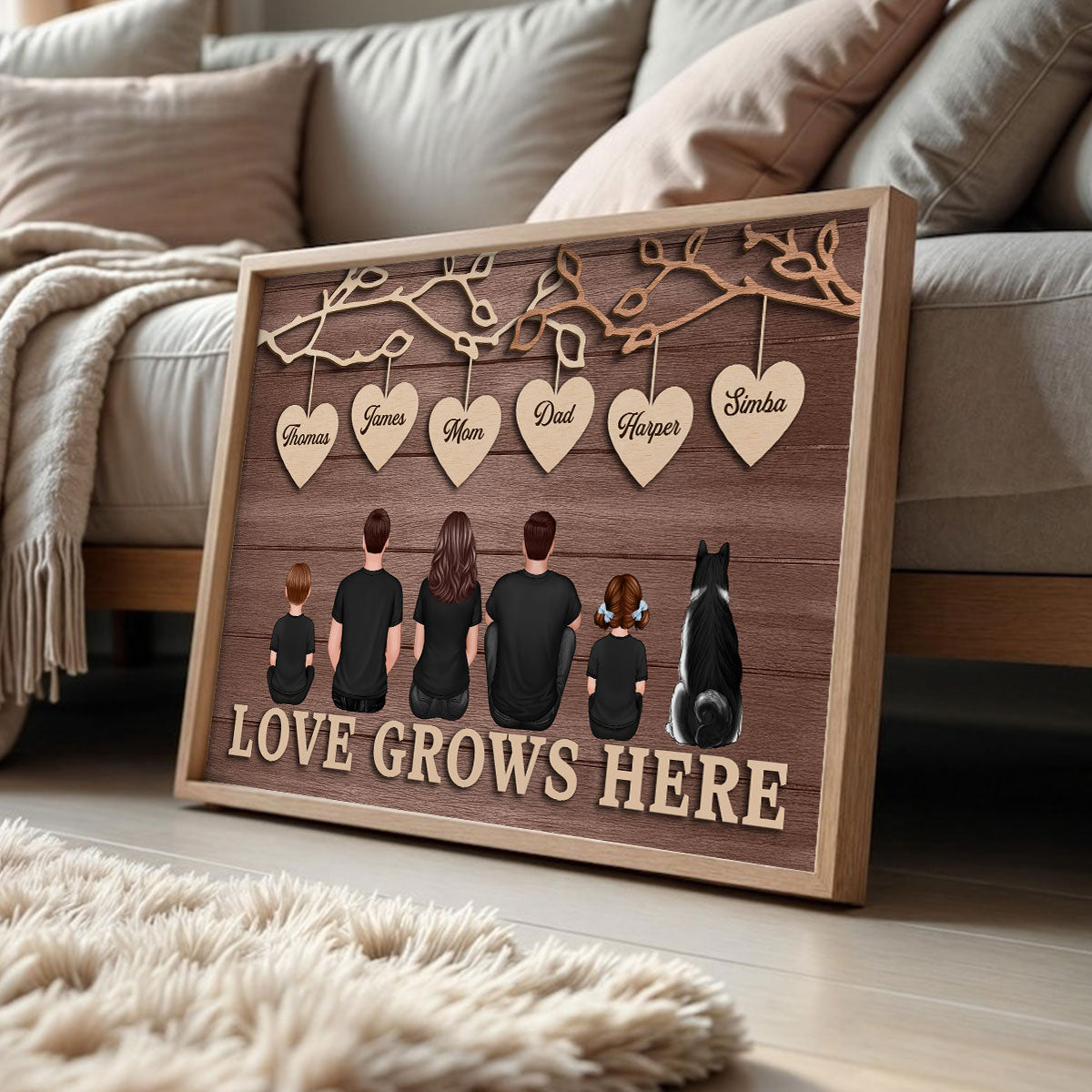 Rustic Vintage Family Tree Love Grows Here - Personalized Poster - Heartwarming Christmas Gift For Family