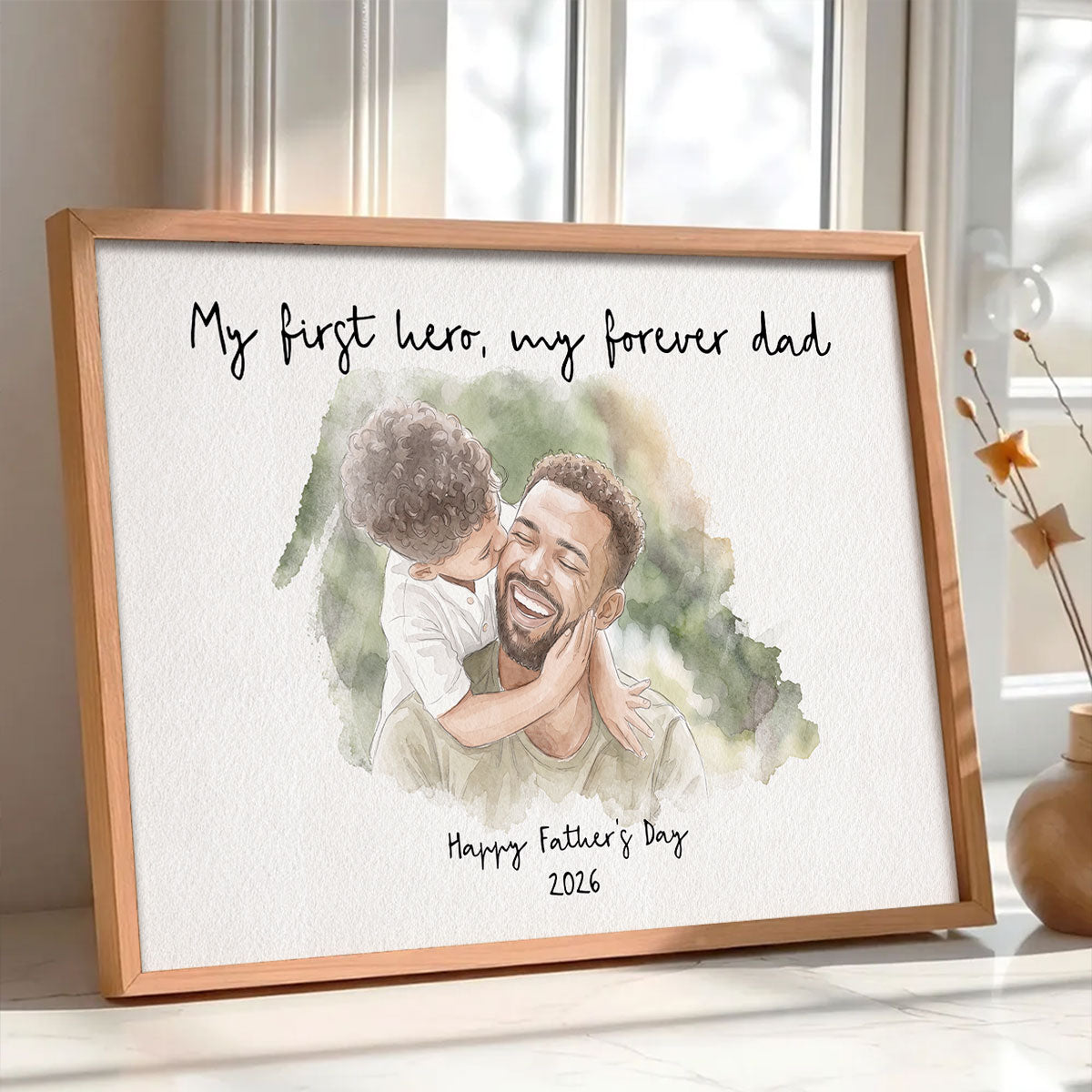 Dad Daughter Son Custom Watercolor Portrait from Photo - Personalized Poster - Father's Day Gift for Him