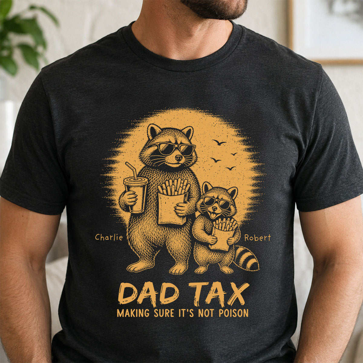 Retro Yellow Vintage Raccoon Dad Tax - Personalized Shirt - Funny Father's Day Gift For Dad, Husband