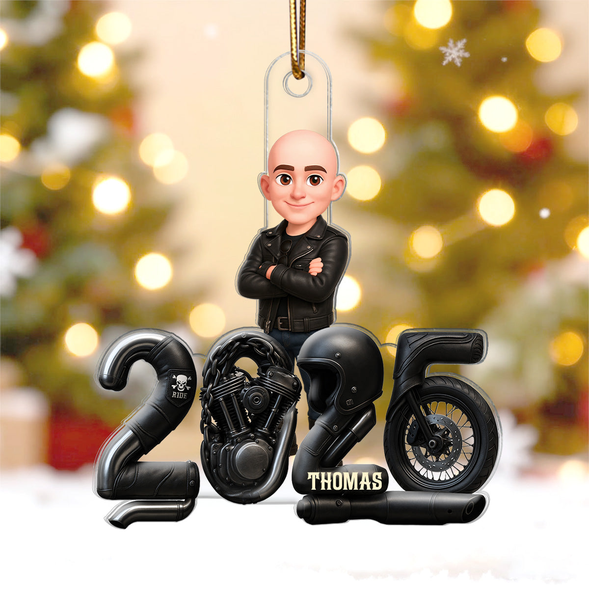 3D Effect Biker Christmas - Personalized Acrylic Ornament - Gift For Bikers, Gift For Him, For Her
