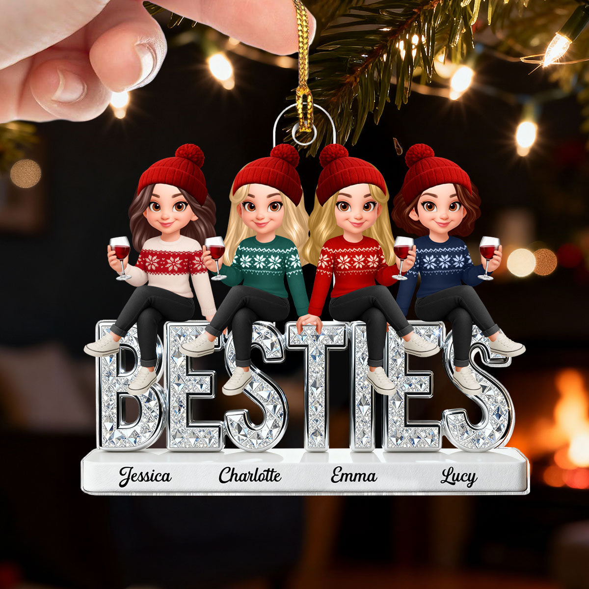 Beautiful Besties Forever Together Christmas - Personalized Acrylic Ornament - Gift For Best Friends