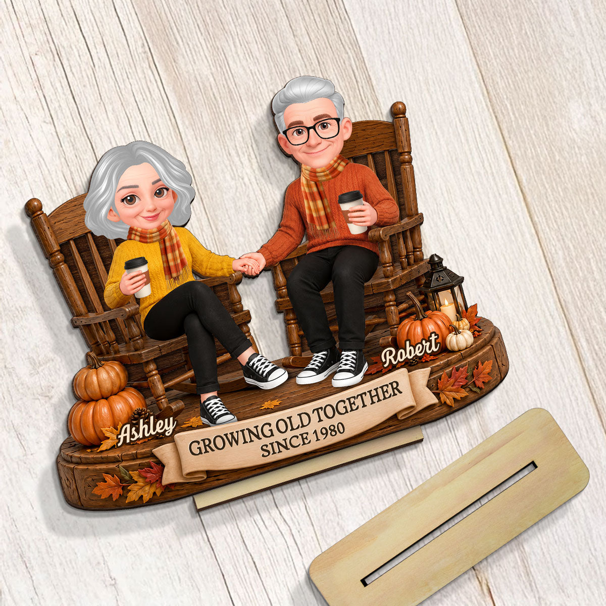 Fall Season Couple Growing Old Together - Personalized 2-Layered Wooden Plaque - Fall Decor For Couple