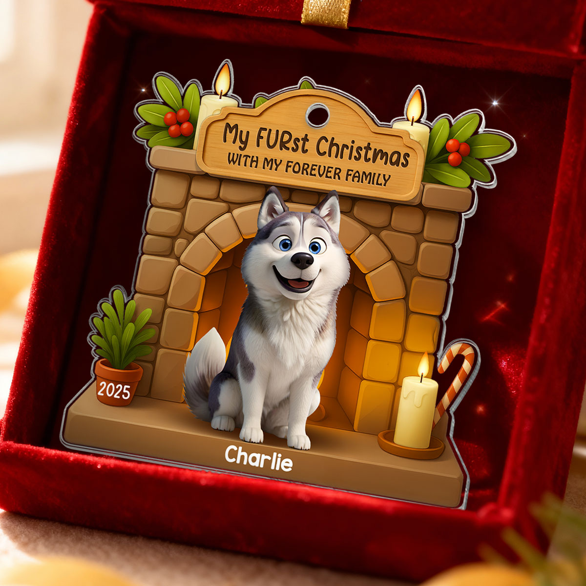 My FURst Christmas With Forever Family Cute Dog - Personalized Acrylic Ornament - Celebrate 1st Christmas Ornament Dog Lover