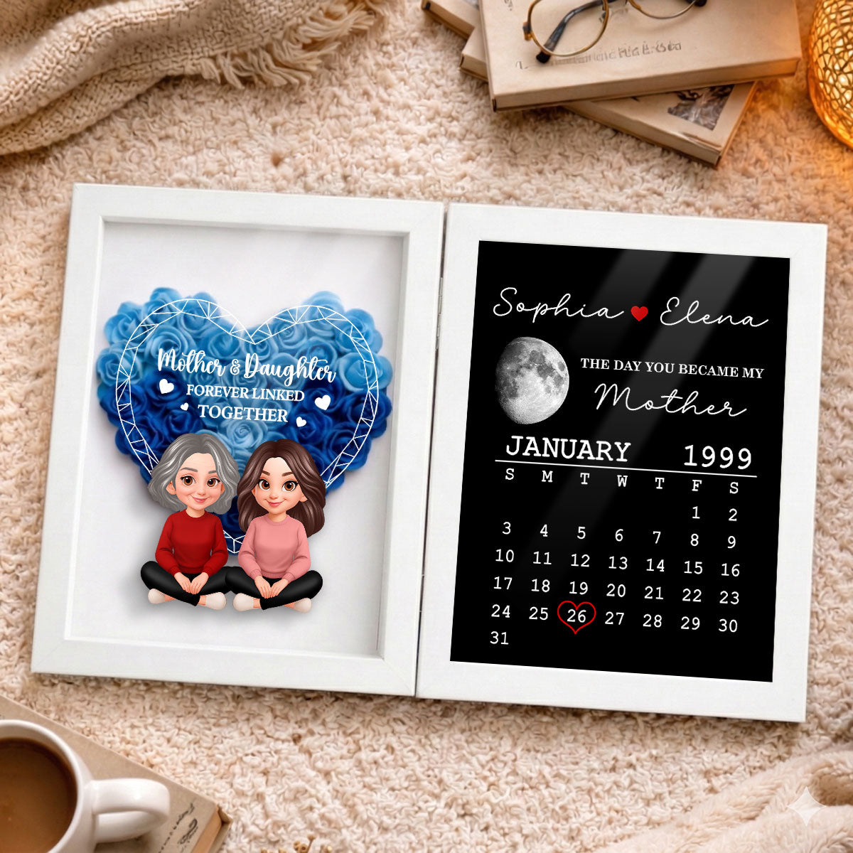Mother Daughter Forever Linked Together - Personalized Flower Shadow Box - Gift For Mom