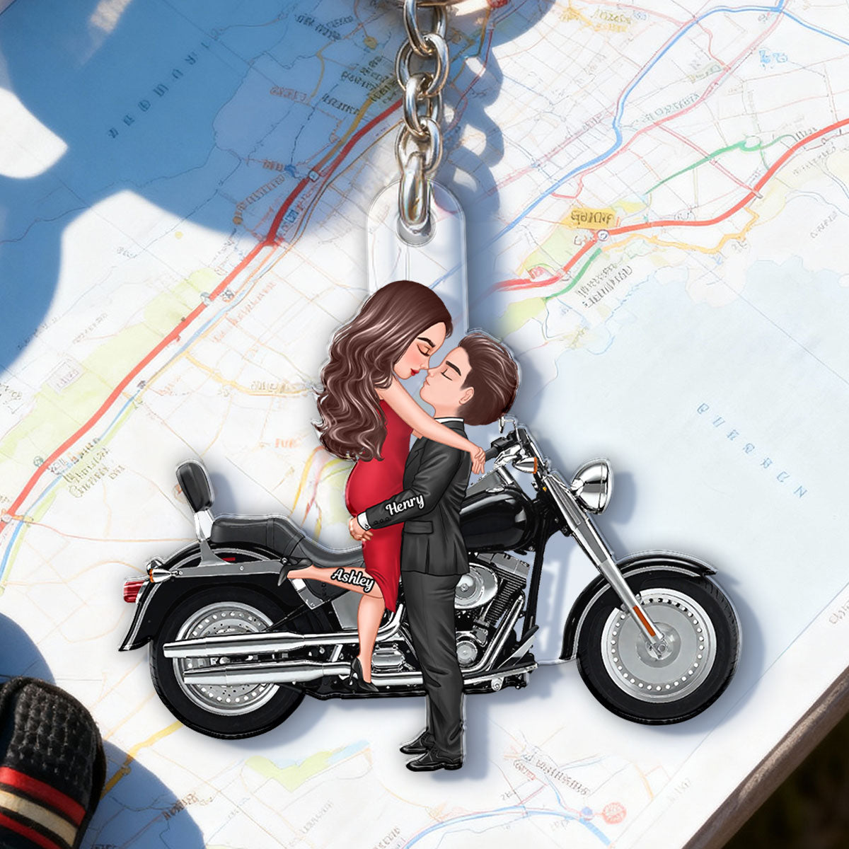 Couple Kissing Motorcycle - Personalized Acrylic Keychain - Gift For Him, Gift For Her, Gift For Couple