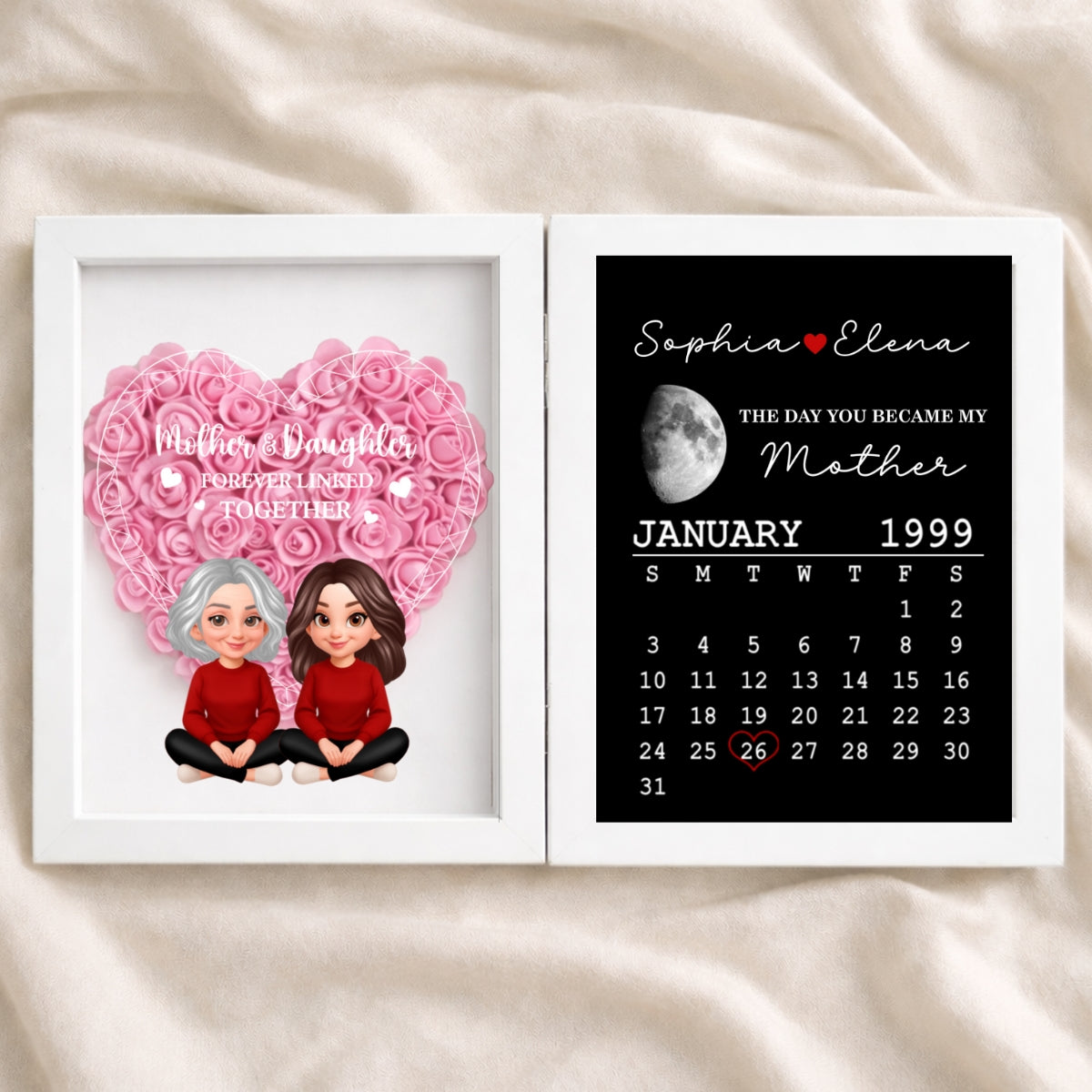 Mother Daughter Forever Linked Together - Personalized Flower Shadow Box - Gift For Mom