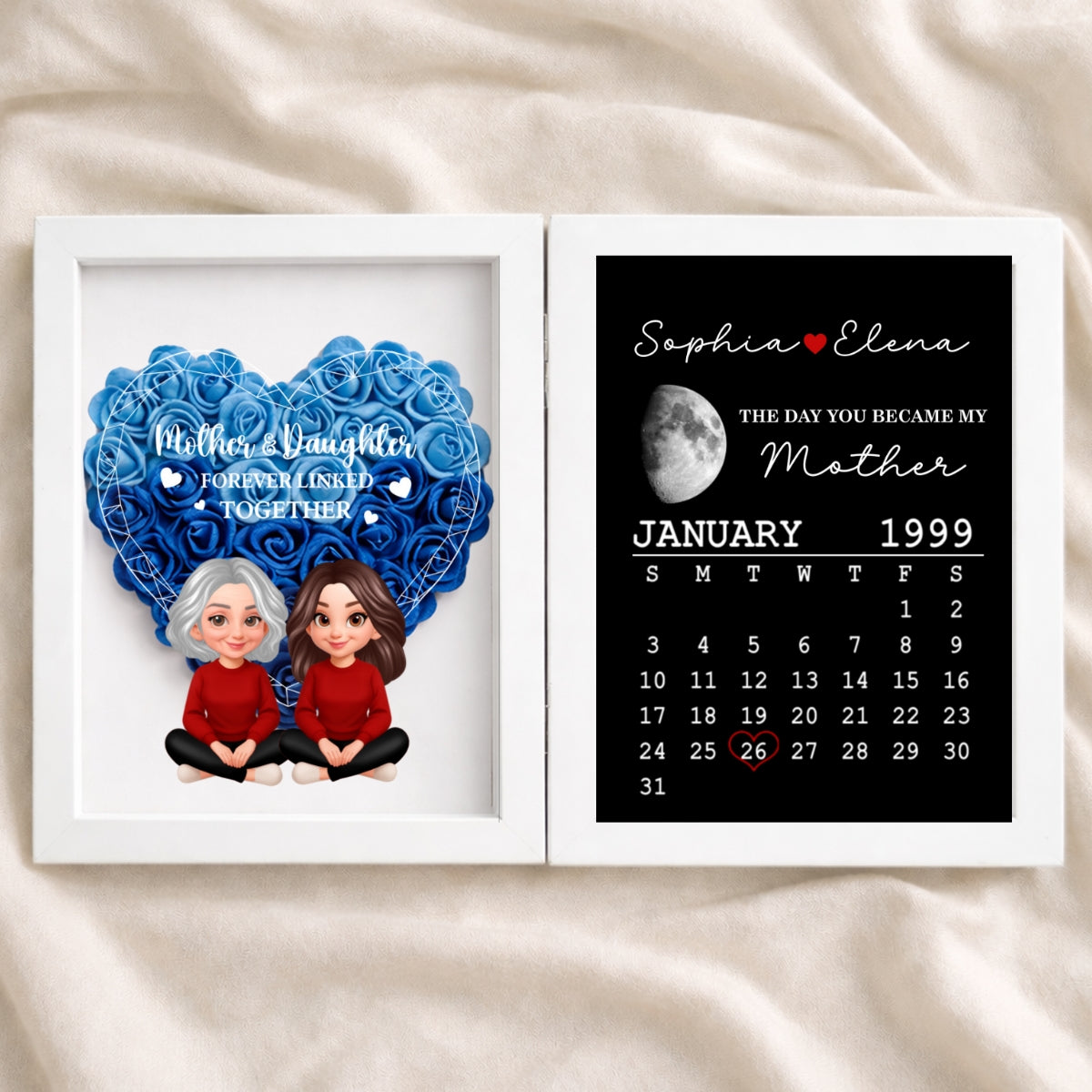 Mother Daughter Forever Linked Together - Personalized Flower Shadow Box - Gift For Mom