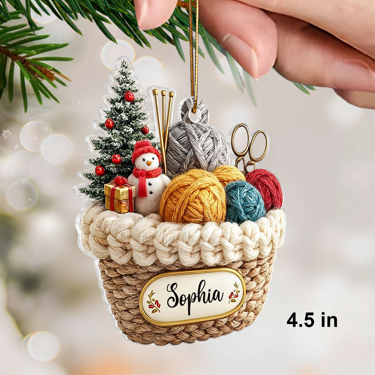 Custom Knitting Basket Yarn Decor for Knitters - Personalized Acrylic Ornament - Crochet Lover Holiday Gift 2025