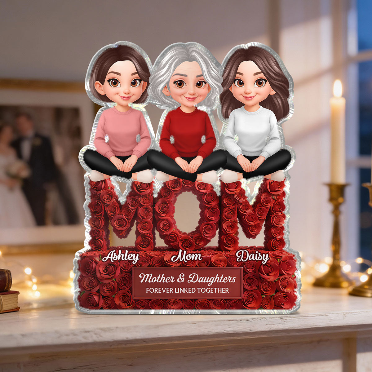 Roses MOM And Daughters Sons - Personalized Acrylic Block Plaque - Gift For Mom