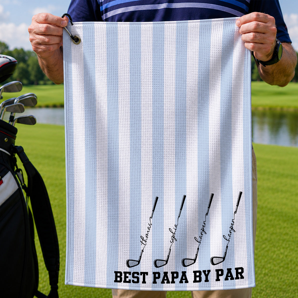 Best Dad Grandpa By Par Custom Kid Name - Personalized Golf Towel - Father's Day Gift For Golfers, Dad, Husband