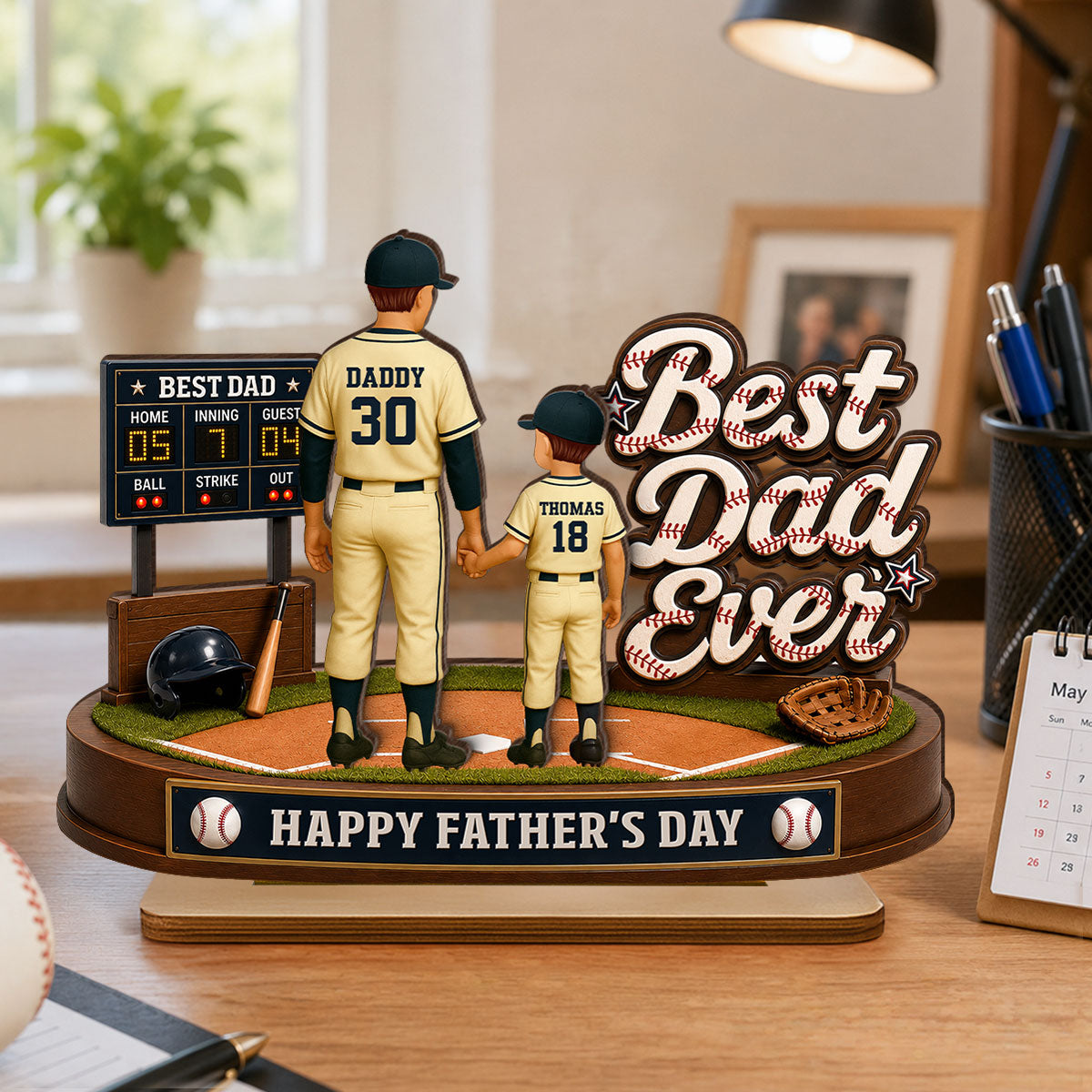 Best Baseball Dad Ever We Caught The Best Dad - Personalized 2-Layered Wooden Plaque -  Gift For Dad, Husband