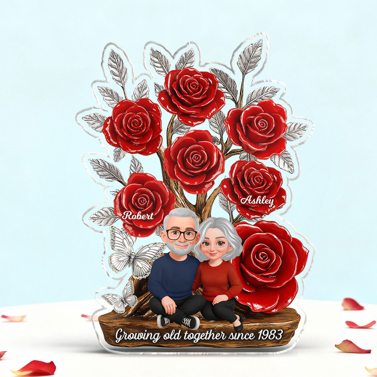 Eternal Love Timeless Roses Tree Couple Together - Personalized Acrylic Block Plaque - Valentine's Day Gift For Couple, Gift For Her, For Him