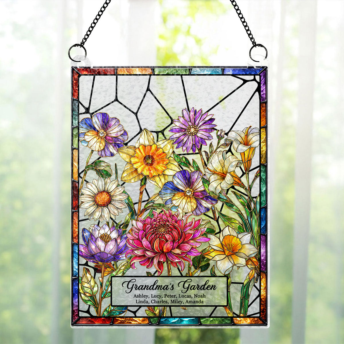 Custom Birth Flowers Art Grandma Garden - Personalized Suncatcher - Sentimental Mother's Day Gift for Grandma, Mom, Wife