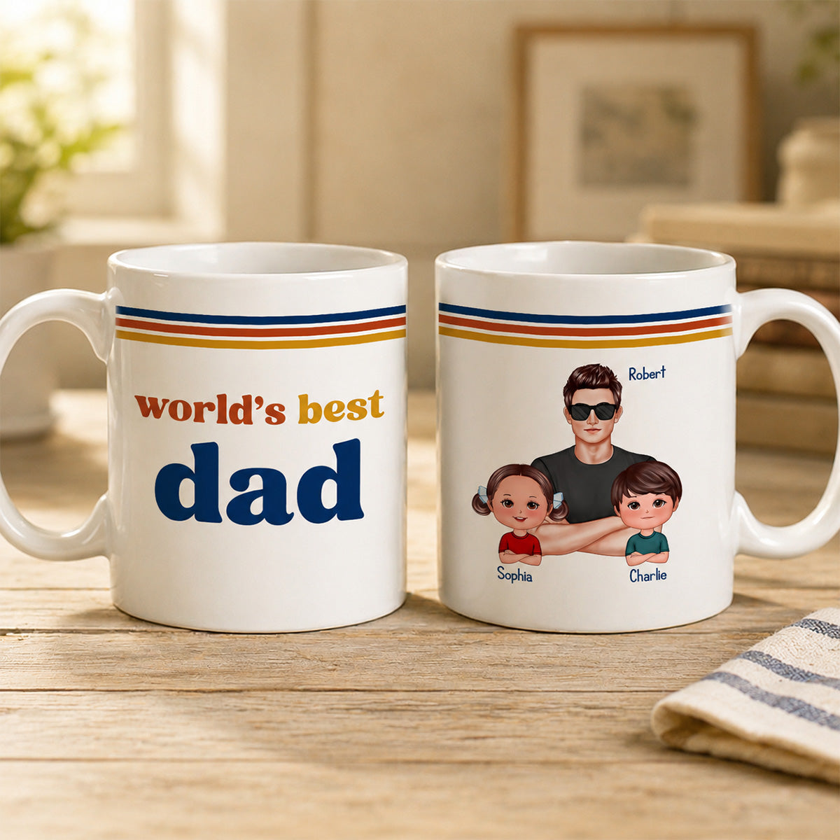 World's Best Dad Grandpa Retro 70s Style - Personalized Mug - Father's Day Gift For Husband, Dad, Grandpa