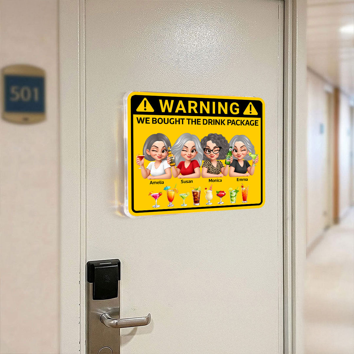 Friends Girls Trip Warning Caution We Bought The Drink Package - Personalized Cruise Ship Door Magnet - Cruise Decorations Magnet, Summer Drink Package Cruise Magnet