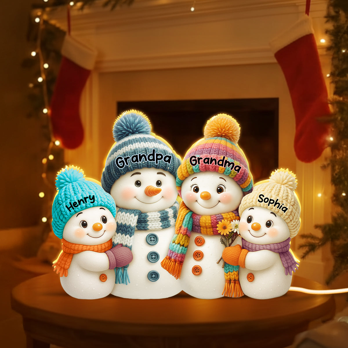 3D Effect Snowman Grandma, Grandpa, Grandparents and Grandkids Personalized Light Box - Christmas Gift for Family, Grandma, Grandpa