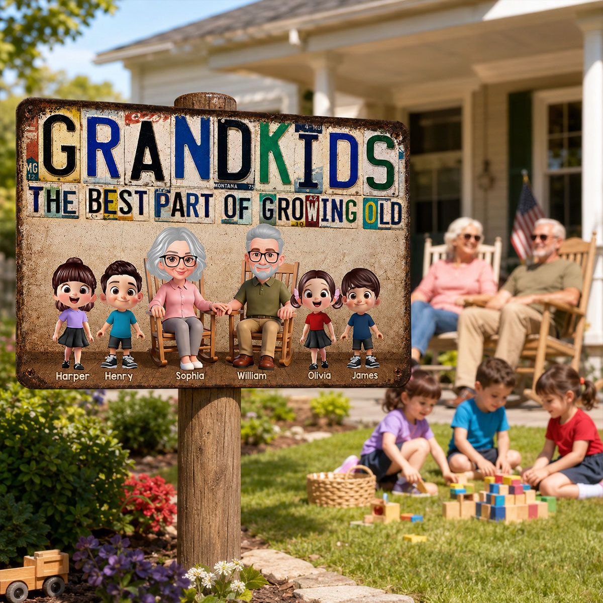 Grandkids The Best Part Of Growing Old License Plate Style - Personalized Metal Sign